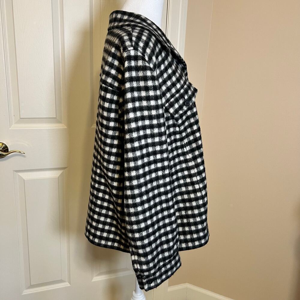 Talbots Black and White Buffalo Plaid Wool Blend Jacket Size 20W Shacket - Picture 3 of 7